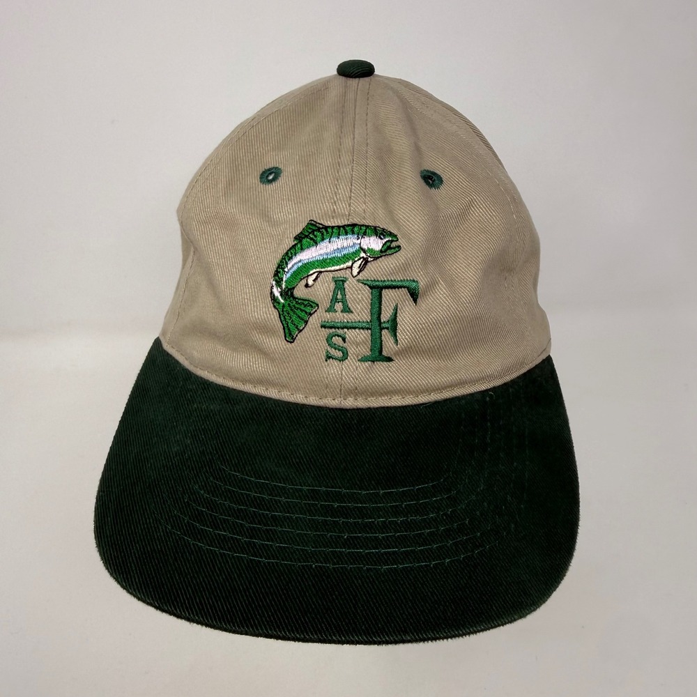American Fisheries Society Fishing Hat Khaki Green Strapback Sportsman Dad Cap
